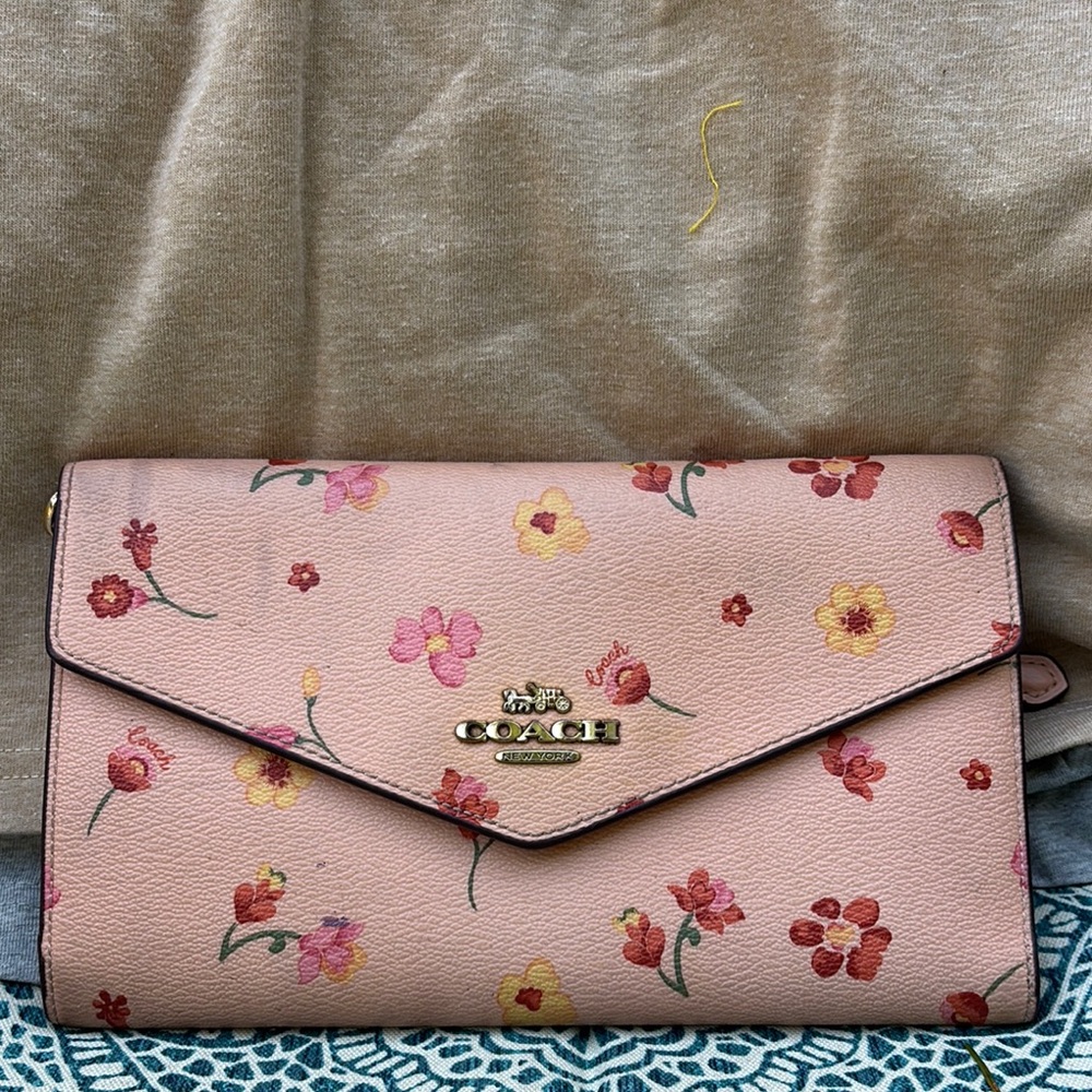 Coach Pink Floral Clutch with Envelope Design